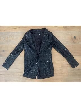 NWT AQUA Black Sequin Blazer Jacket Medium
